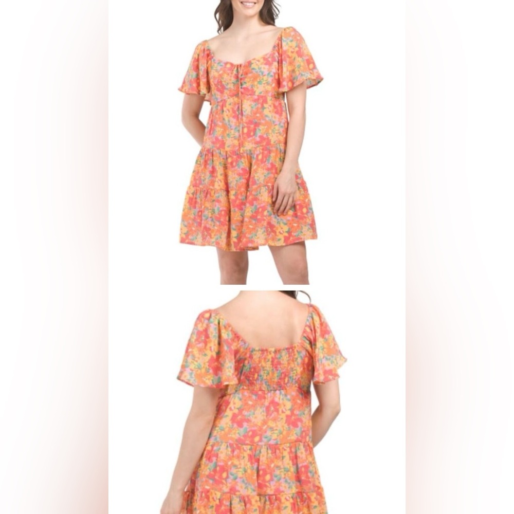 NWT MARISSA OLIVIA Flutter Sleeve Floral Tiered Mini Dress, Size M